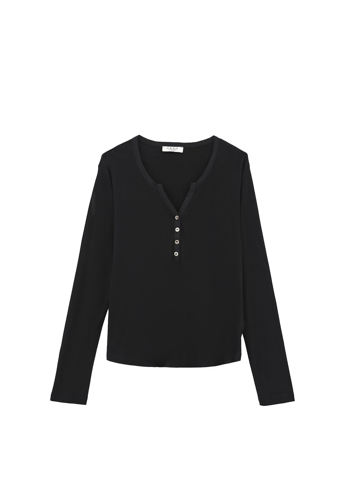 Polo Collar Buttoned T-Shirt - BLACK