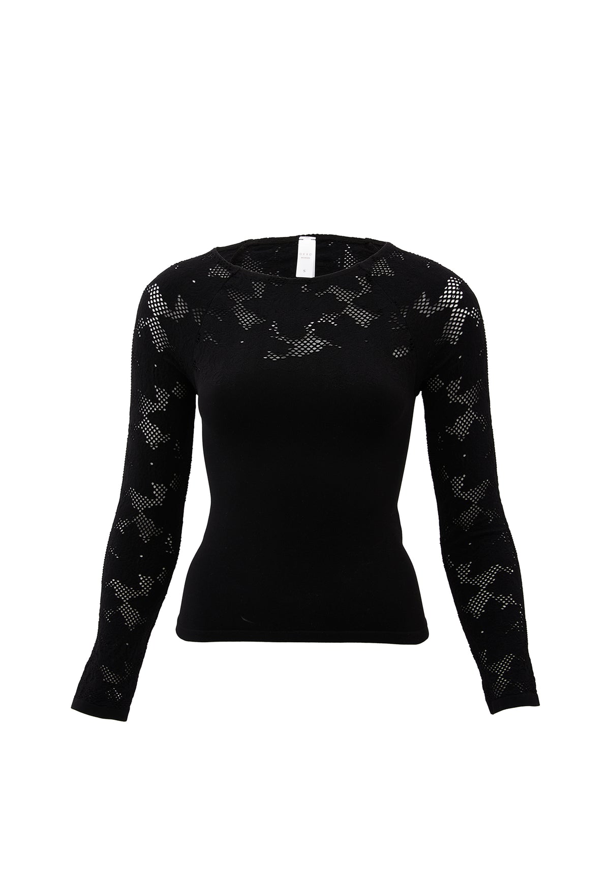 Jacquard Boat Neck Bodycon T-Shirt Long Sleeve - BLACK