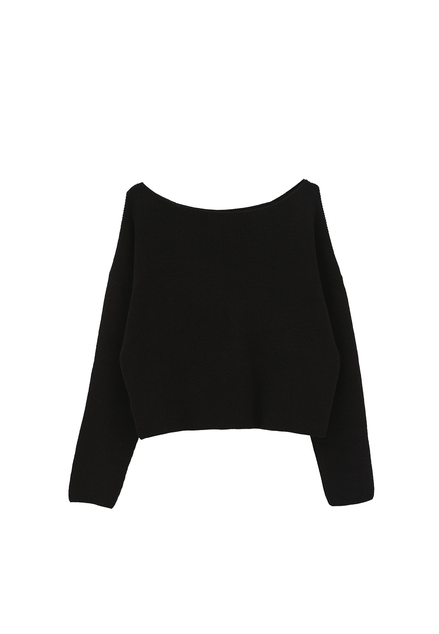 Boat Neck Long Sleeve Sweater - BLACK