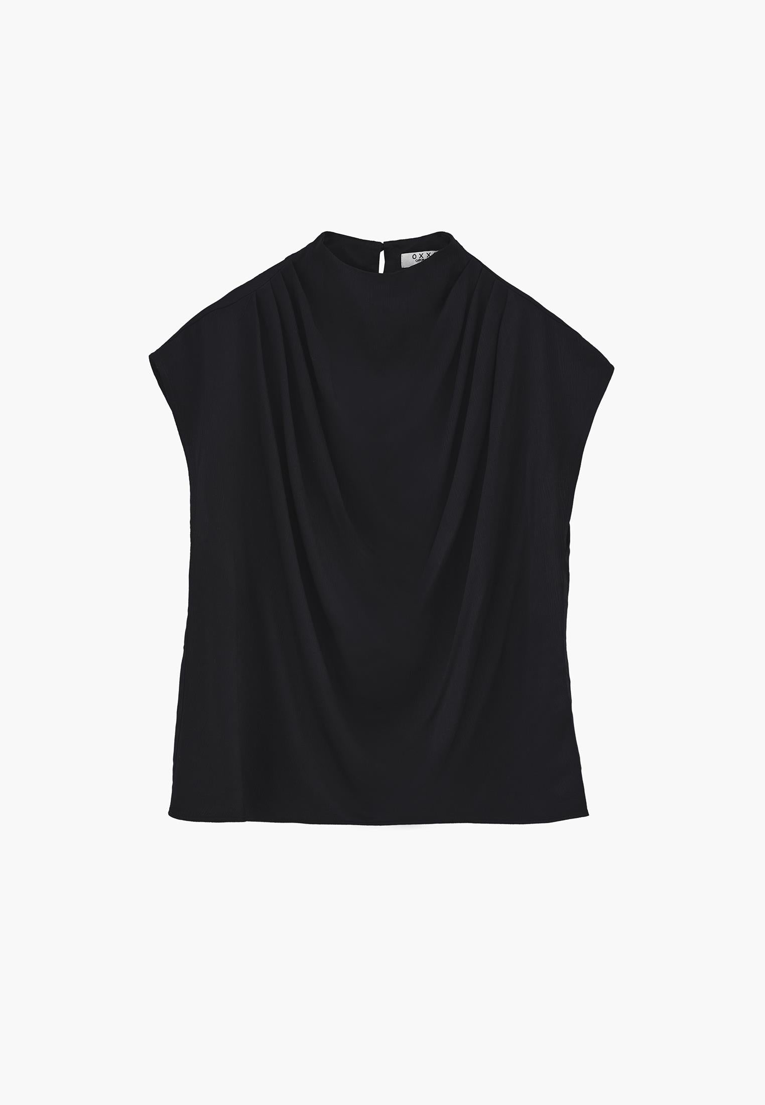 Dégaje Neck Sleeveless Blouse - BLACK