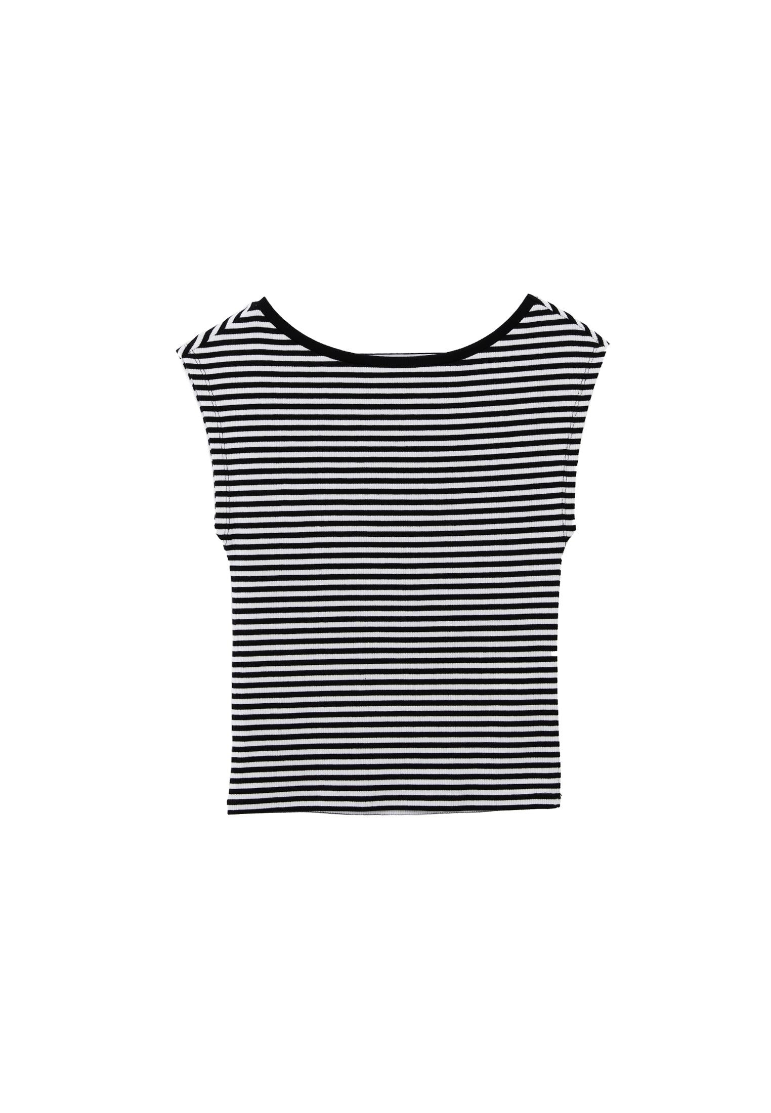 Boat Neck Bodycon T-Shirt - WHITE/BLACK