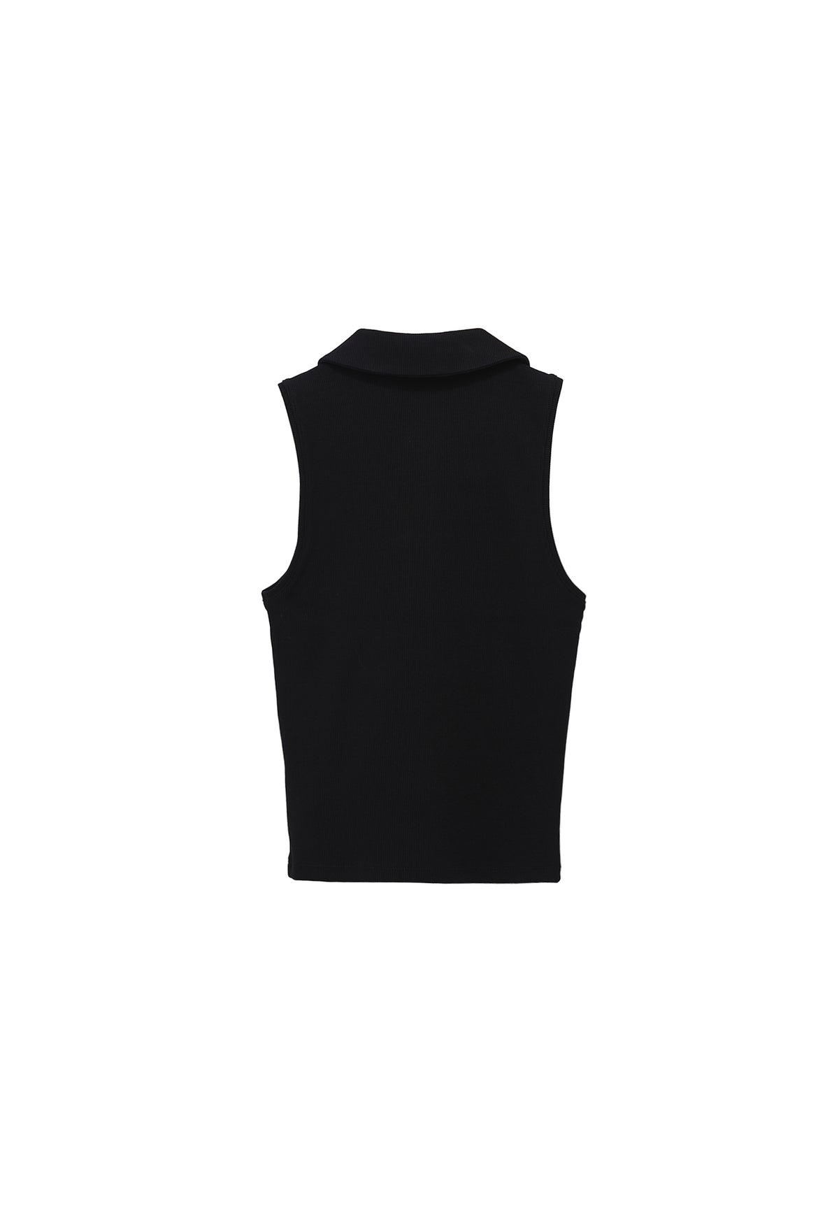 Zip Detailed Polo Collar Tank Top - BLACK