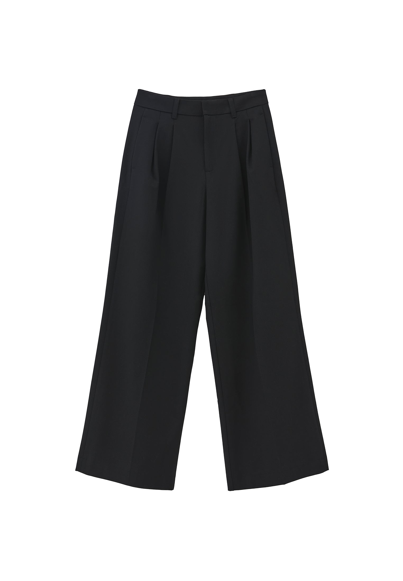 High Waist Wide Leg Pleated Pants - BLACK