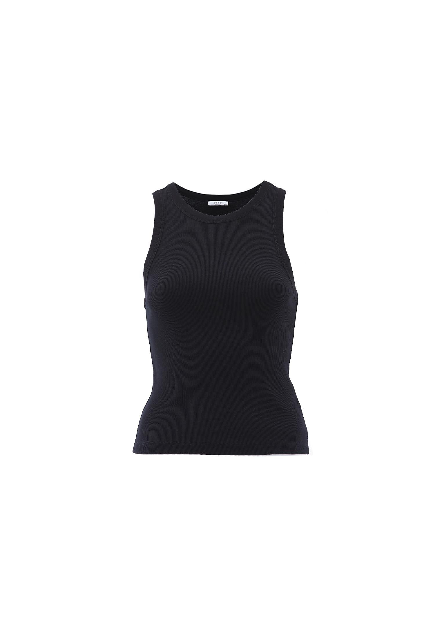 Crew Neck Bodycon Tank Top - BLACK
