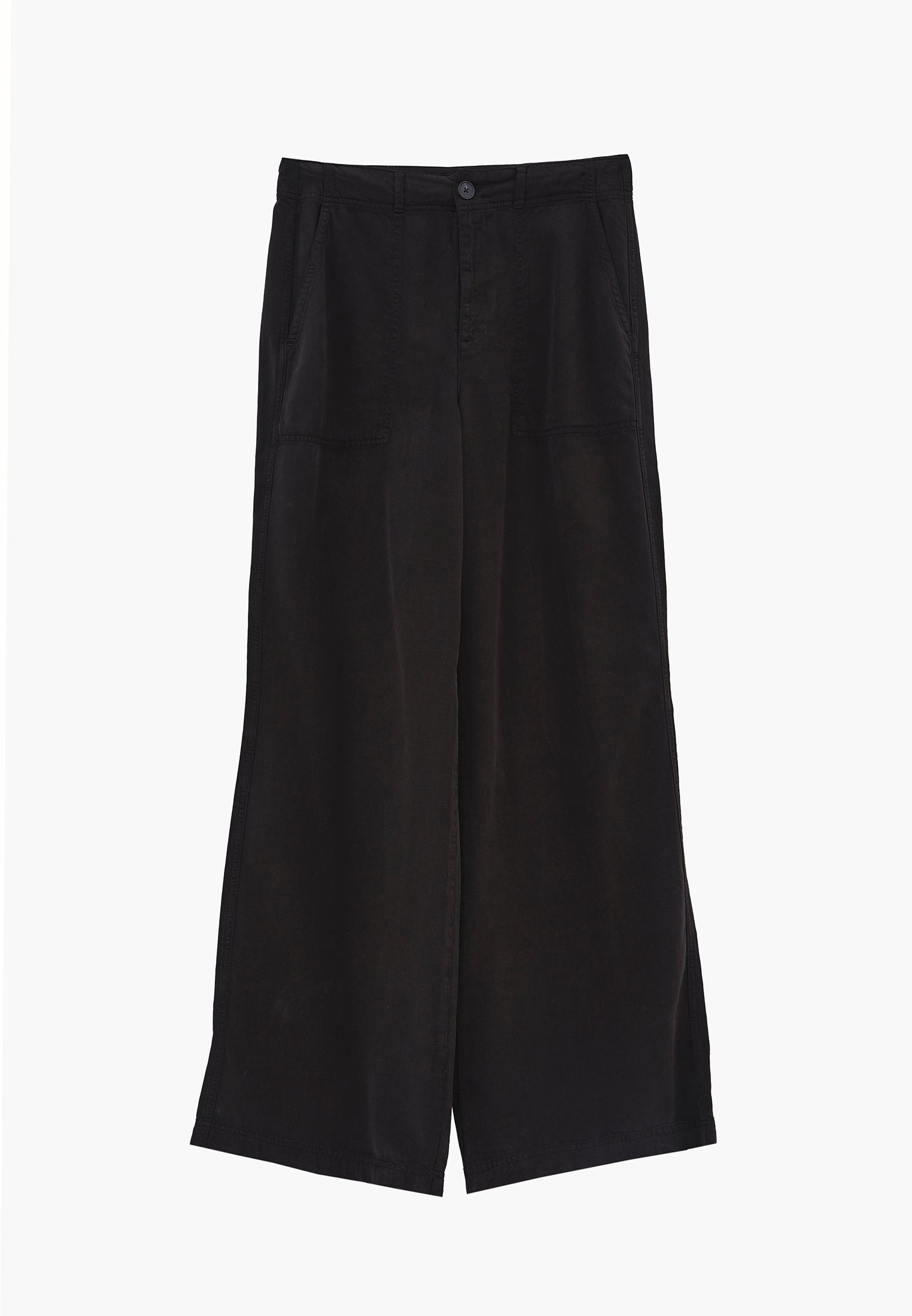 Woven Trousers With Pockets, High Waist And Wide Leg - BLACK