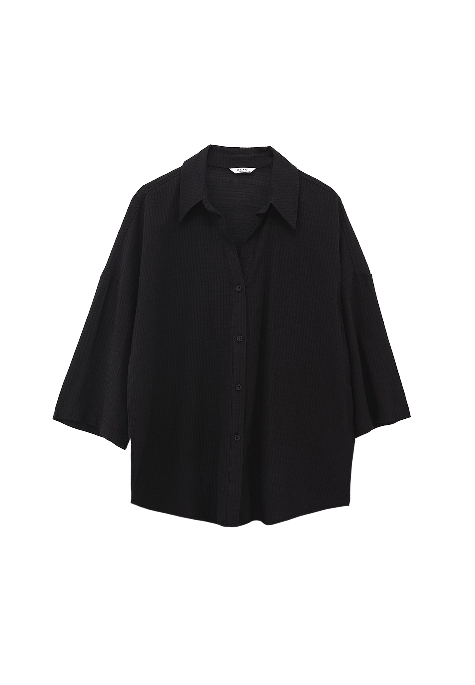 Shirt Collar Oversize Button Detailed Standard Shirt - BLACK