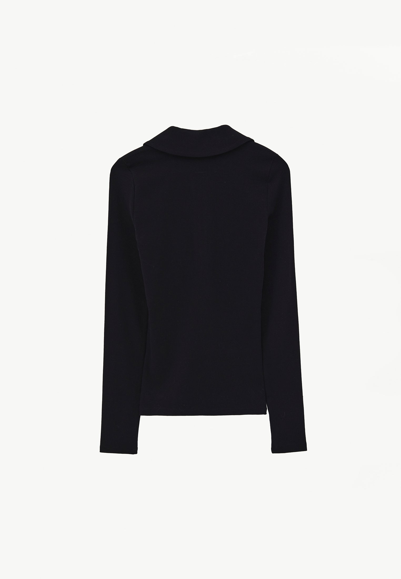 Polo Collar Zip Detailed Long Sleeve T-Shirt - BLACK