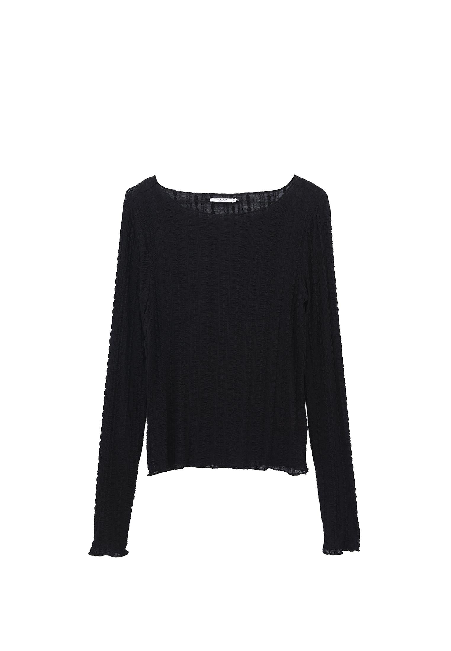 Boat Neck Lace Blouse - BLACK