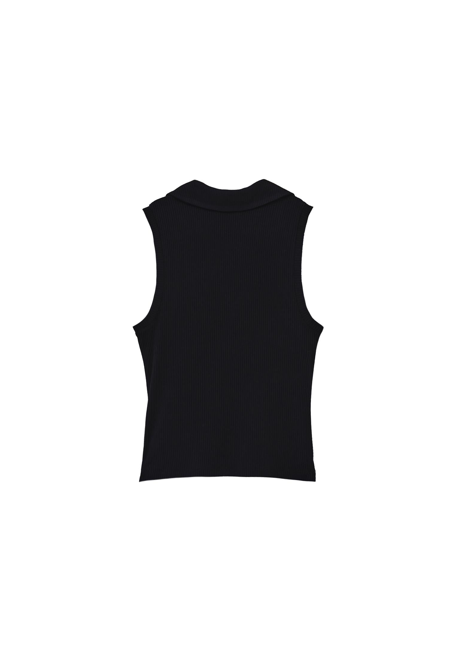 Polo Neck Tank Top - BLACK