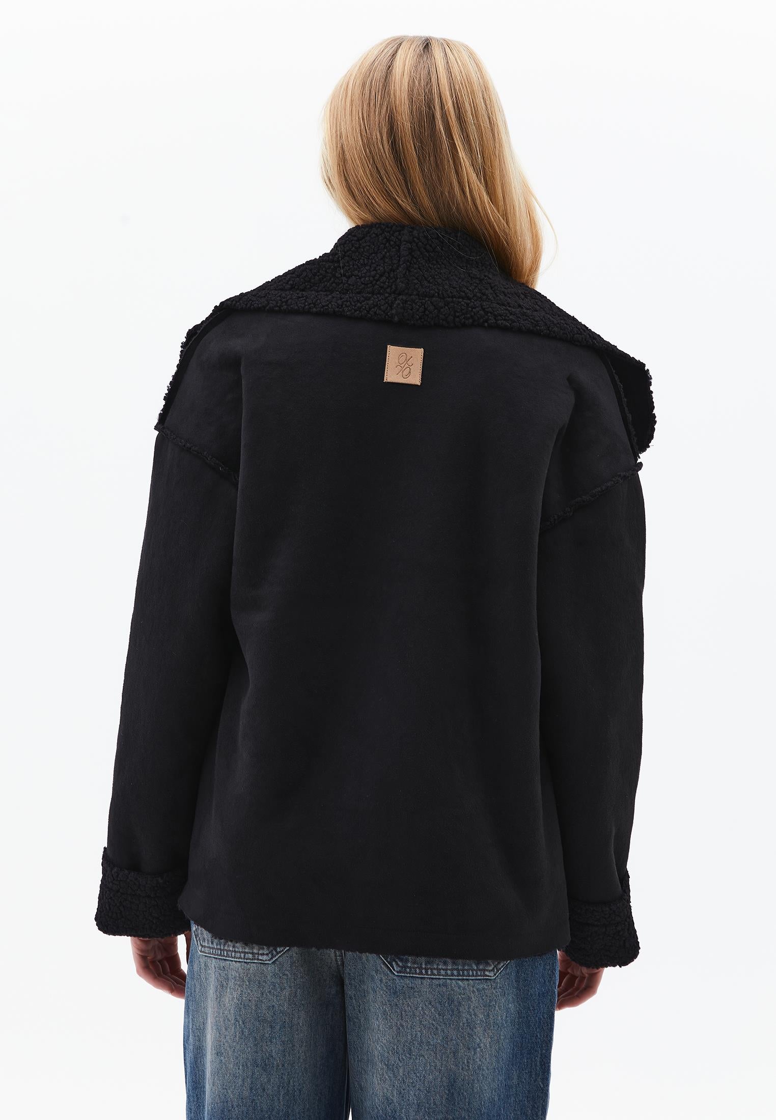 Shawl Collar Long Sleeve Bouclé Jacket - BLACK