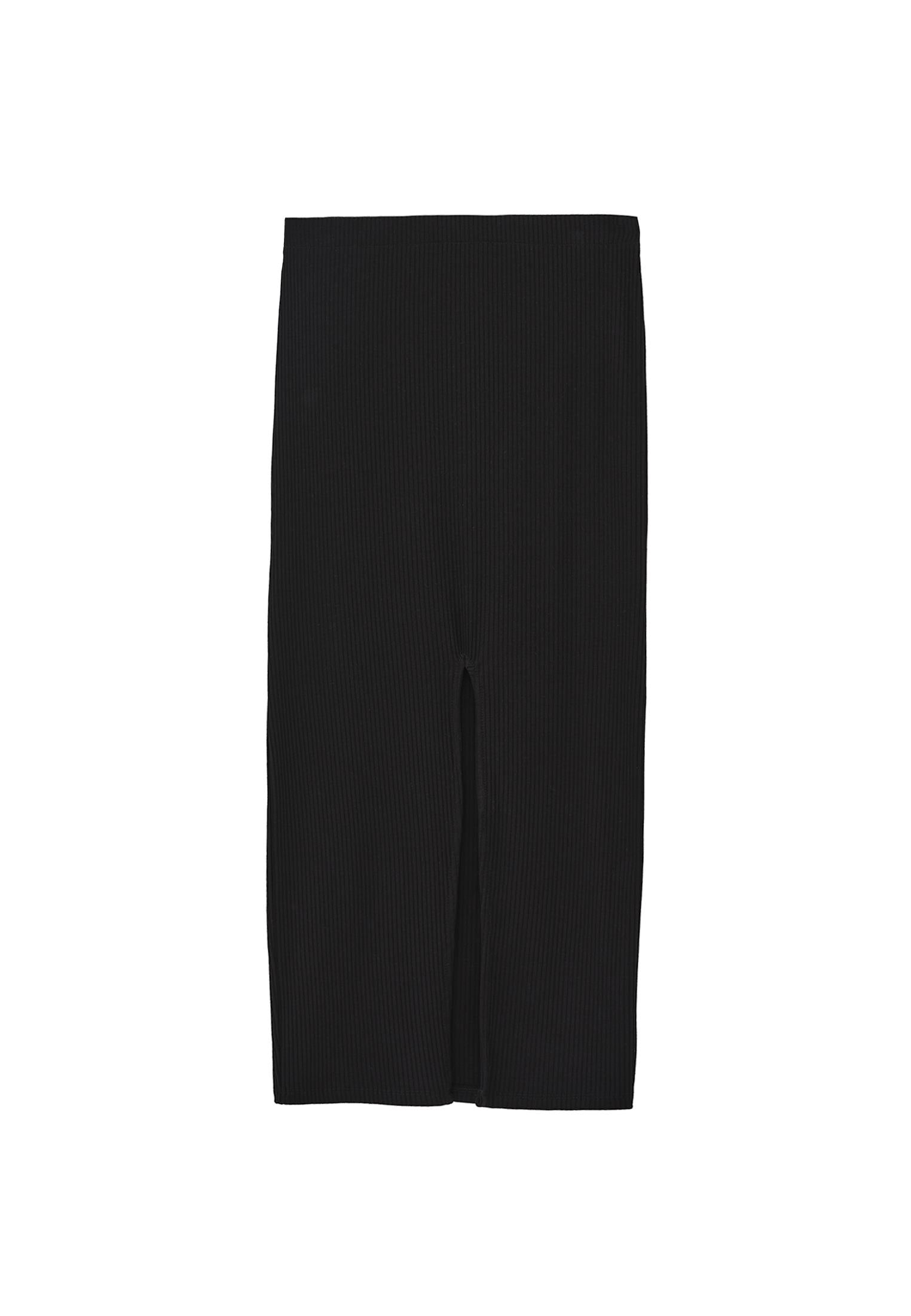 Midi Skirt With Slit Detail And High Waist - BLACK