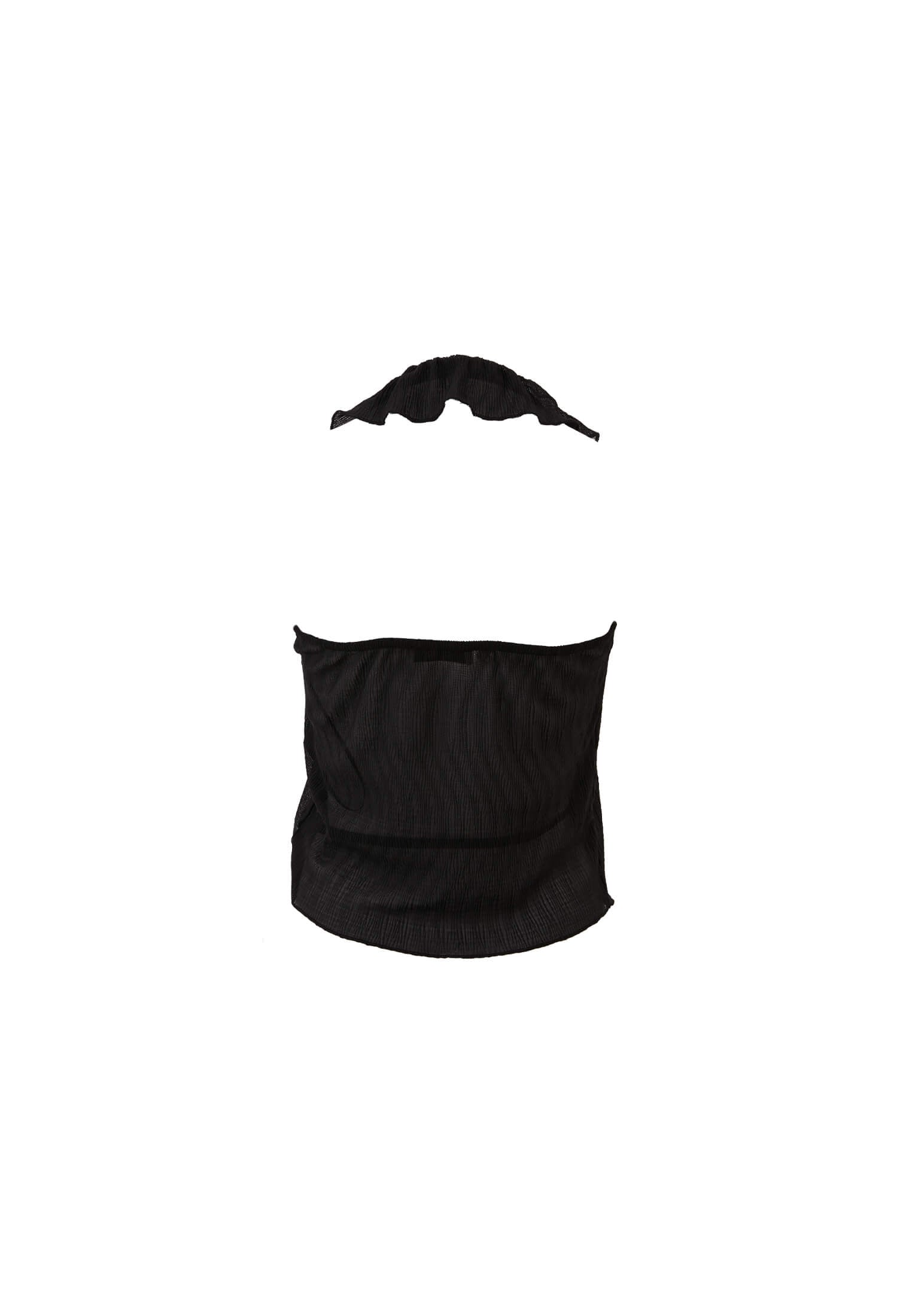 V Neck Sleeveless Ruffled Detailed Blouse - BLACK