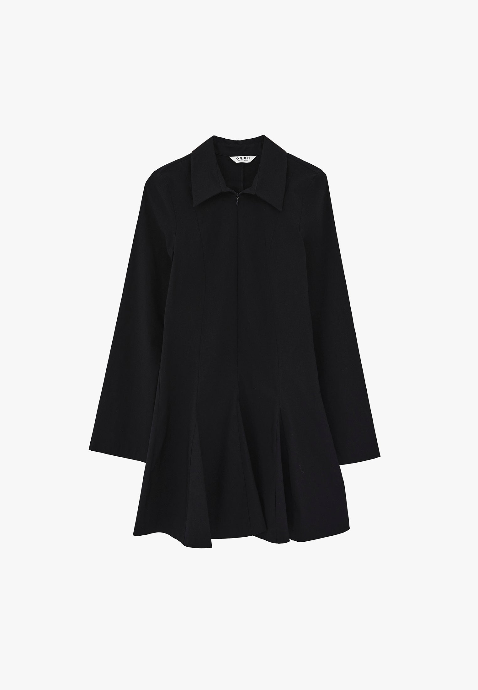 Short Dress With Shirt Collar And Zipper Detail - BLACK