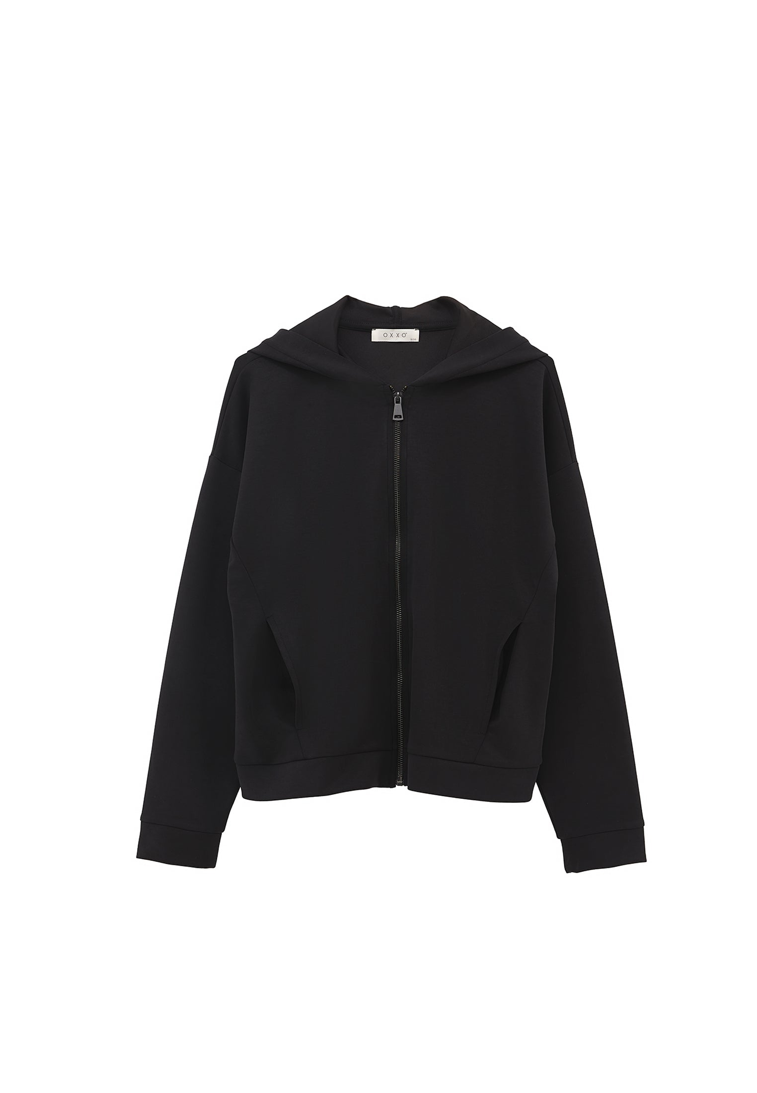 Hoodie With Pockets And Zipper Detail Sweatshirt - BLACK