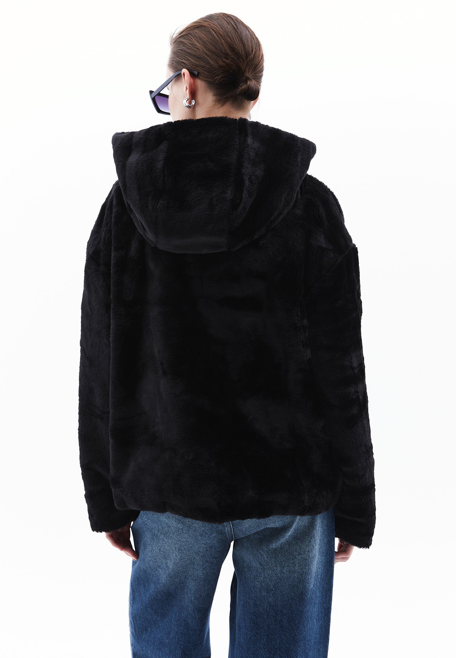 Hooded Fur Jacket - BLACK