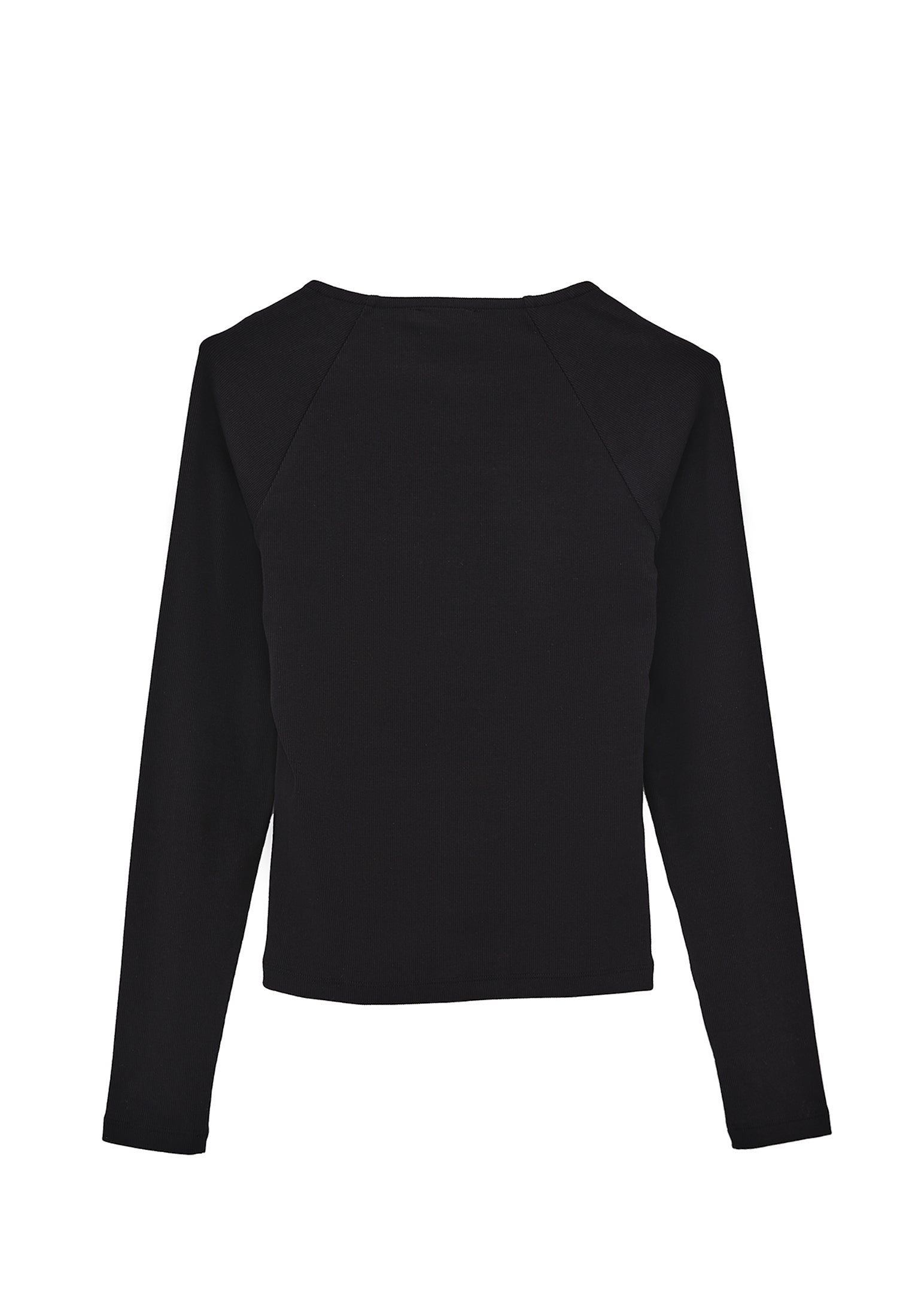 Ribbed Fabric Button Detailed V Neck Long Sleeve T-Shirt - BLACK