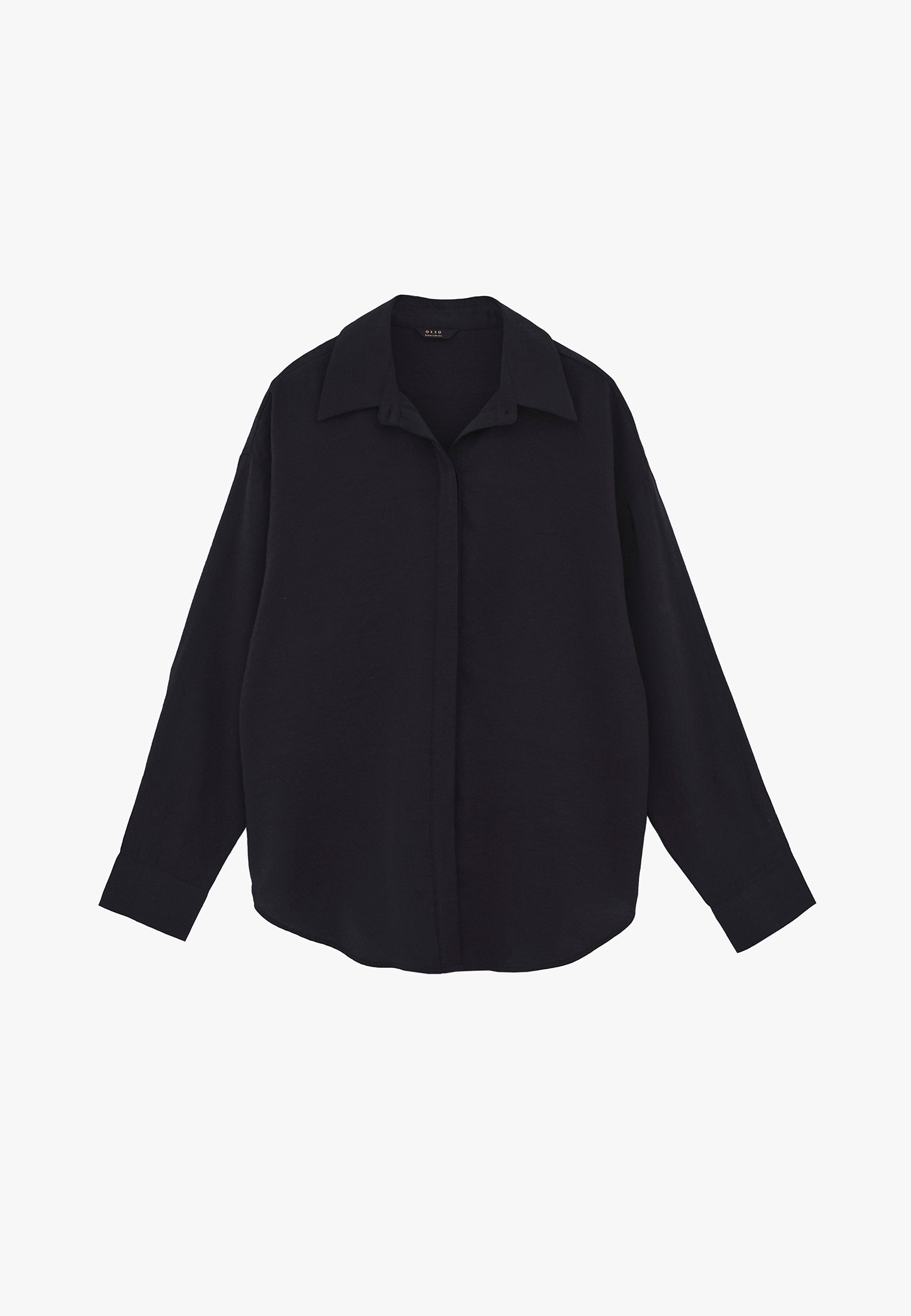 Oversize Long Sleeve Buttoned Shirt - BLACK