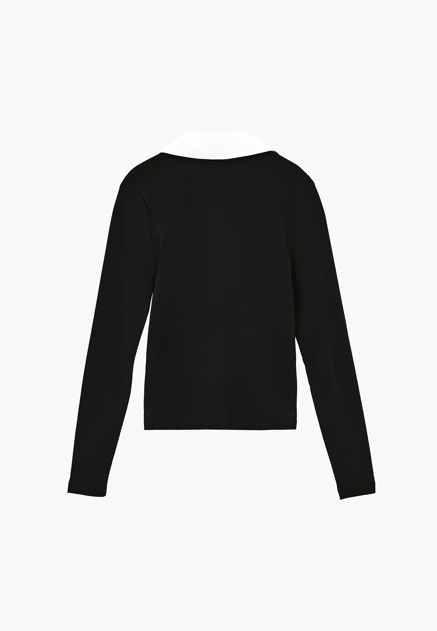 Polo Neck Long Sleeve Bodycon T-Shirt - BLACK
