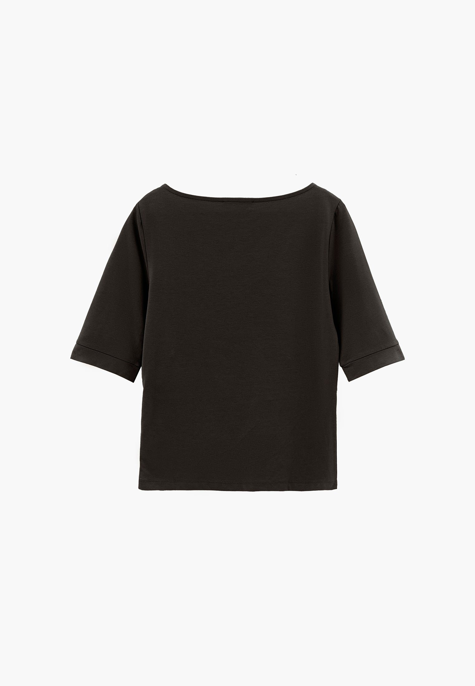 Boat Neck Half Sleeve Bodycon T-Shirt - BLACK