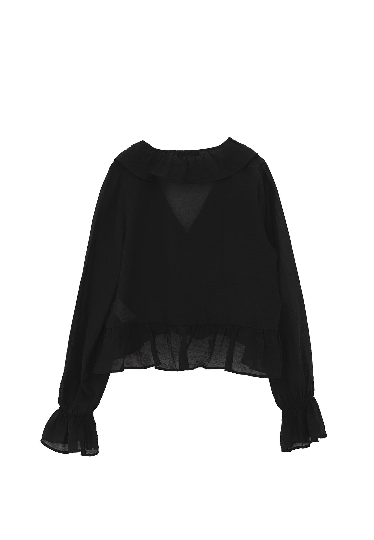 Ruffle Detail Buttoned Blouse - BLACK