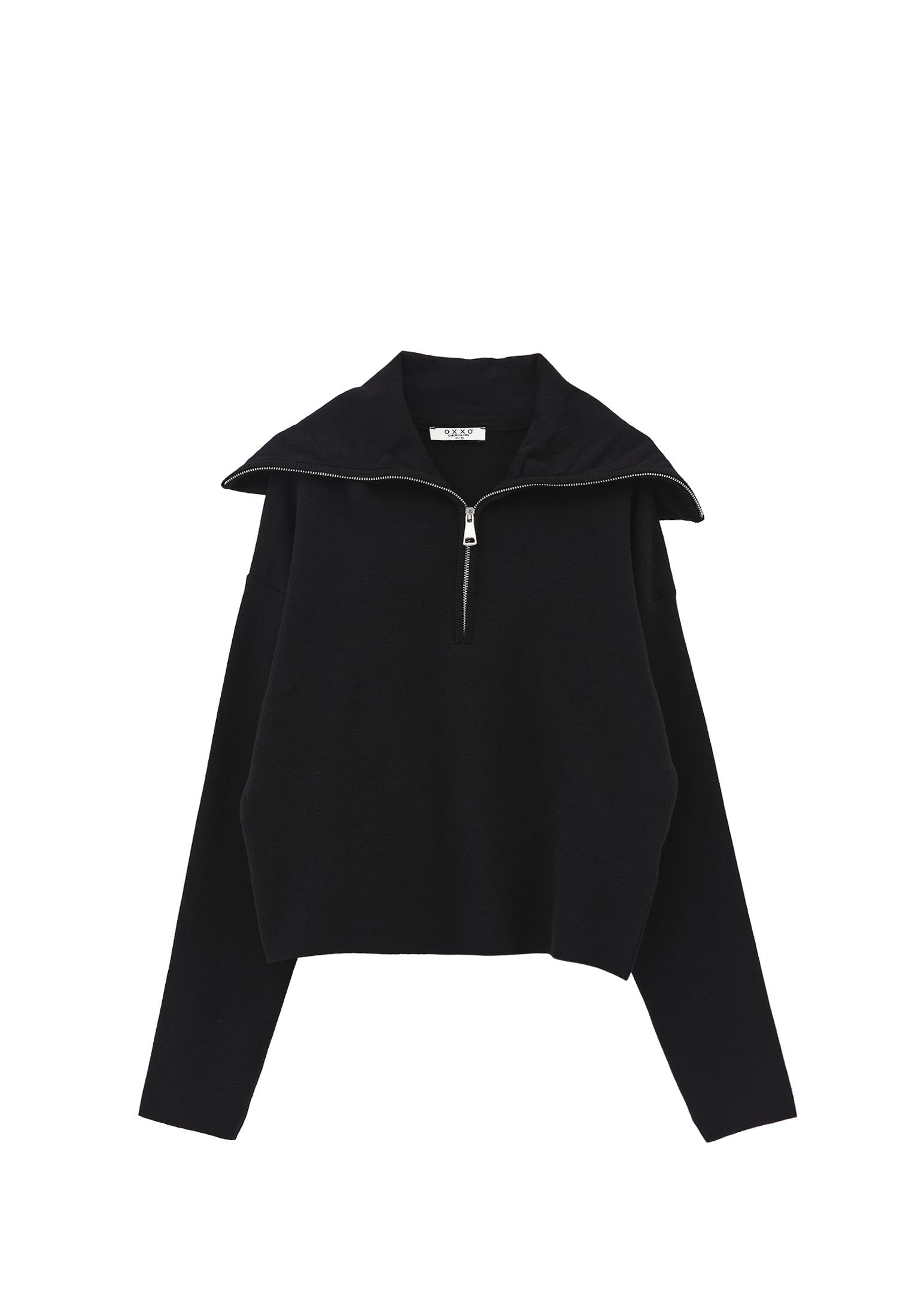 Polo Neck Viscose Sweater - BLACK