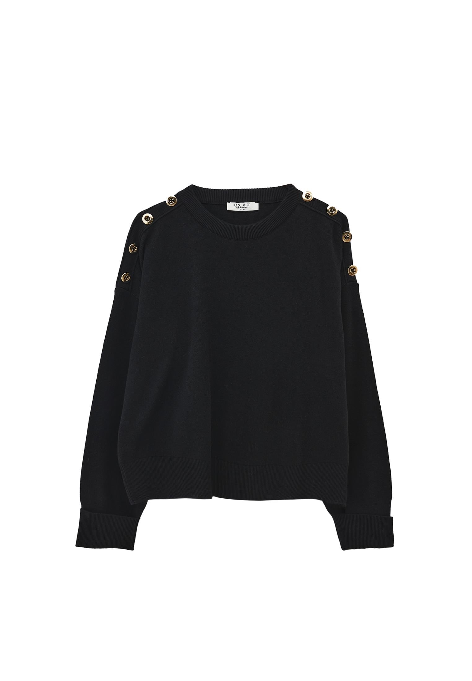 Viscose Sweater With Round Neck - BLACK