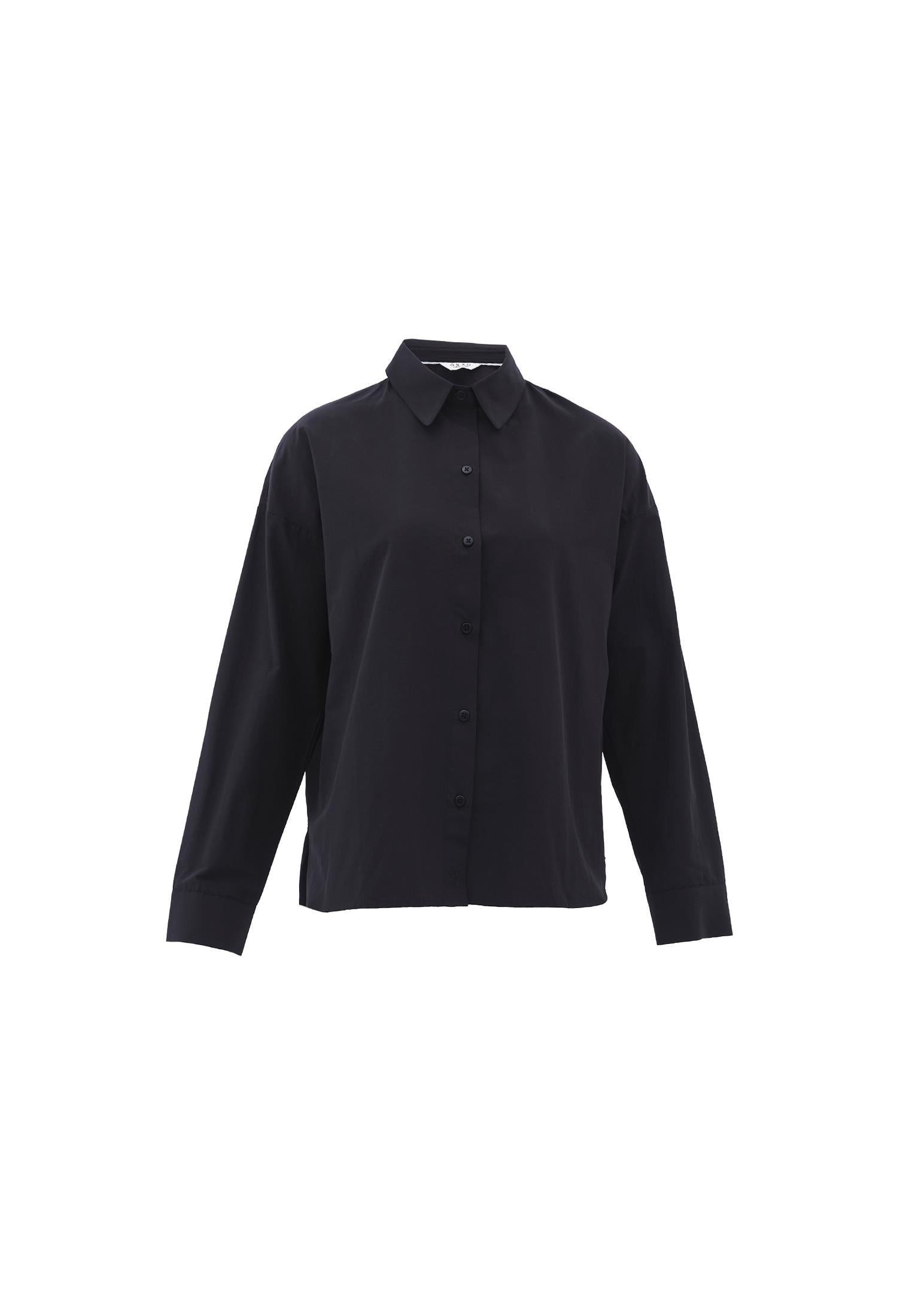 Shirt Collar Loose Woven Shirt - BLACK