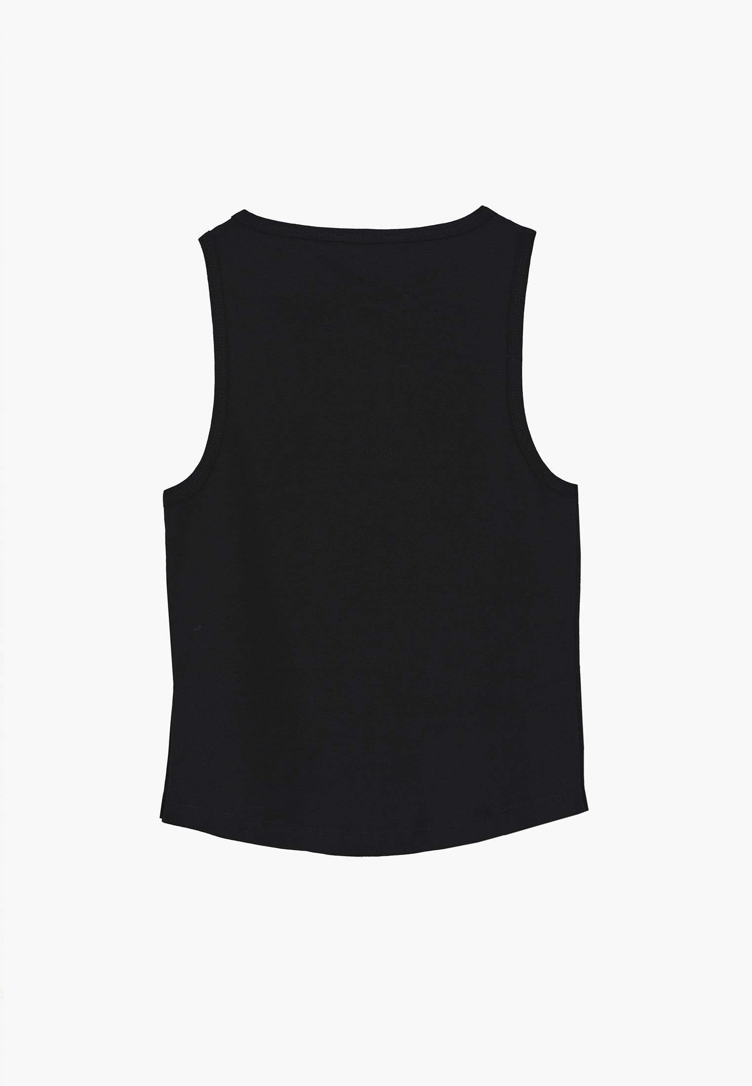 Crew Neck Button Detailed Tank Top - BLACK