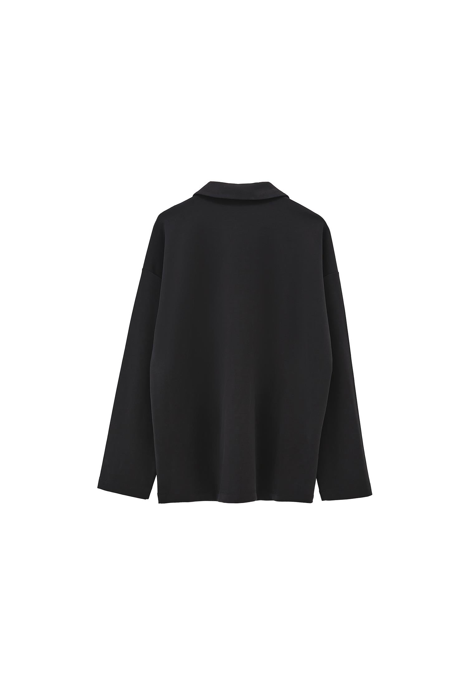 Polo Neck Oversize Sweatshirt - BLACK