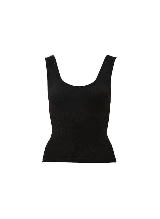 U Neck Bodycon Tank Top - BLACK