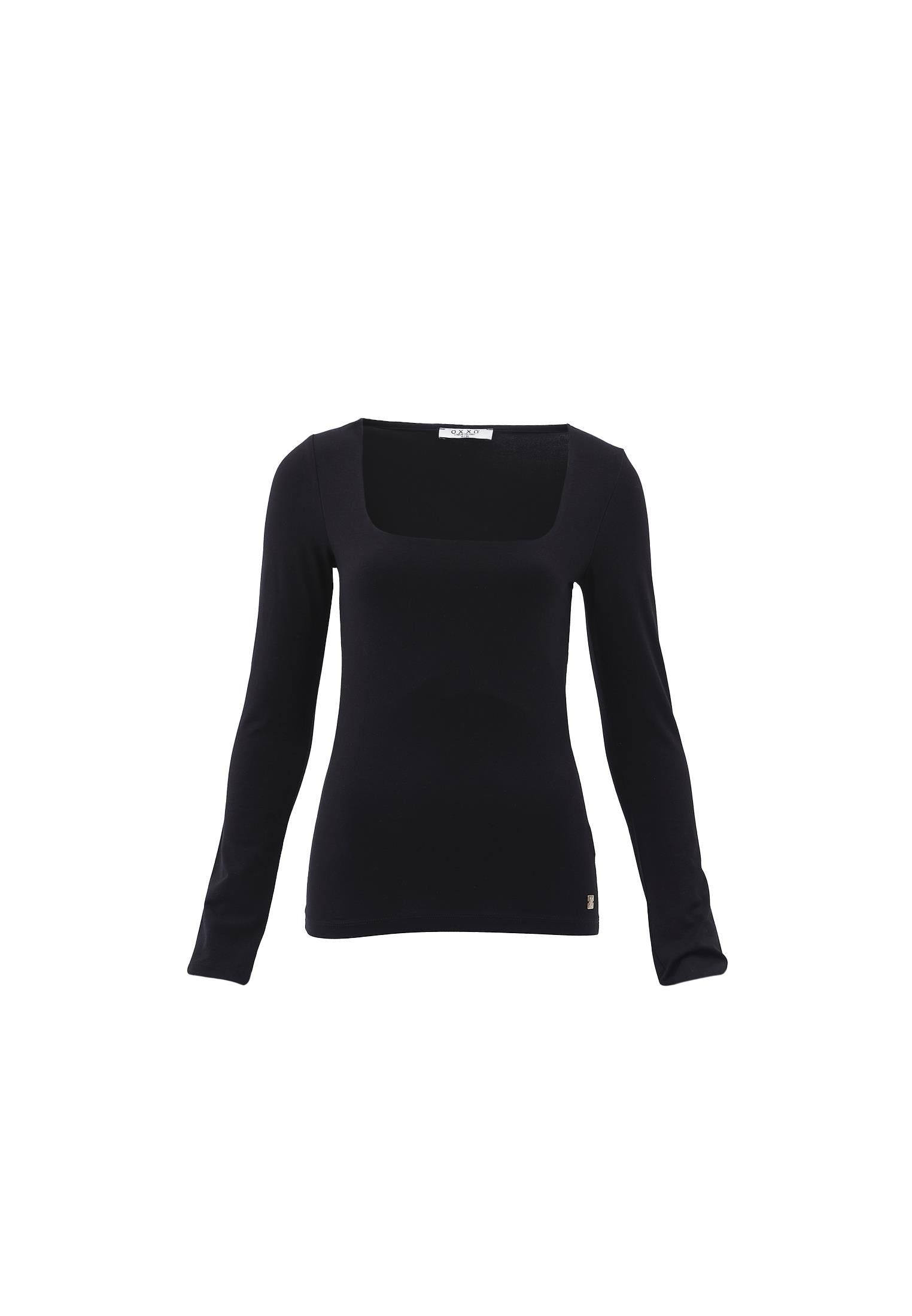 Square Neck Long Sleeve T-Shirt - BLACK