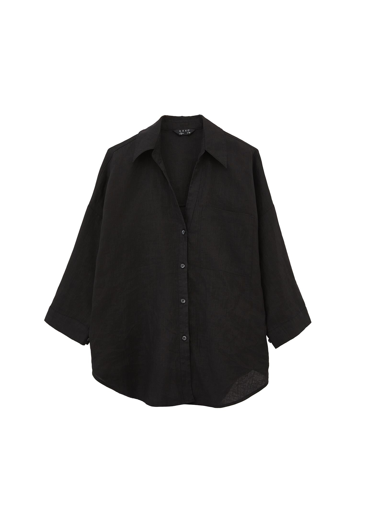 Shirt With Button Details At Tunic Length - BLACK