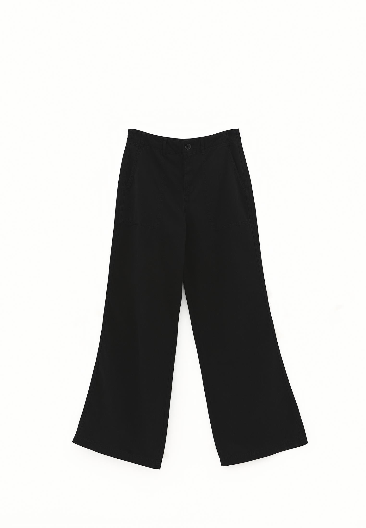 High Waist Wide Leg Woven Pants - BLACK