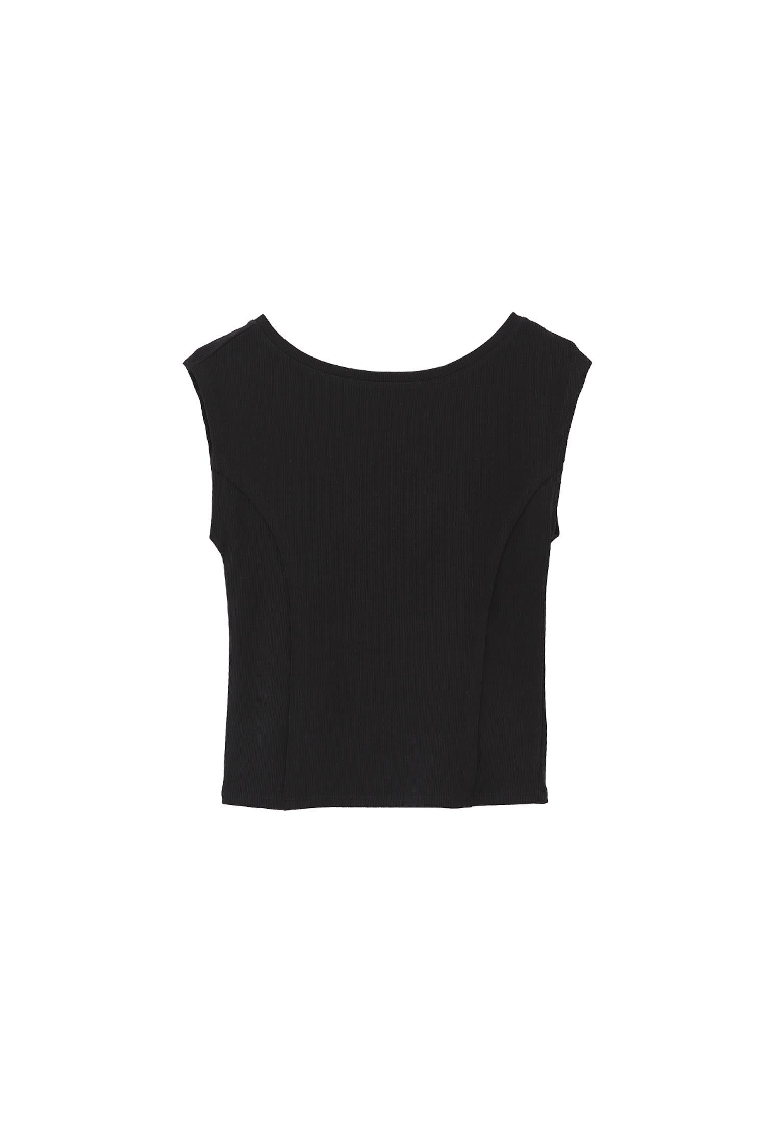 Boat Neck Short Sleeve T-Shirt - BLACK