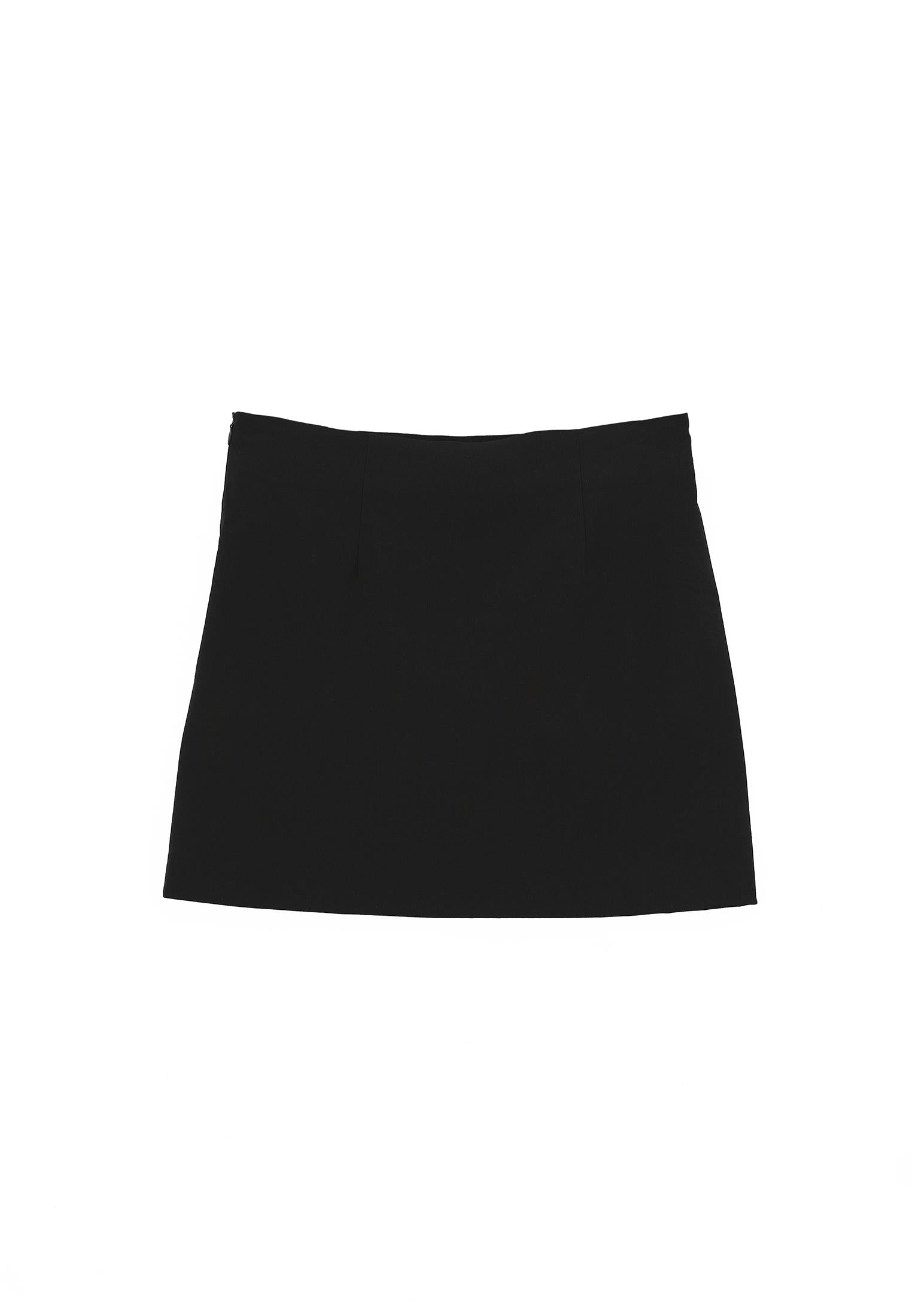 Short Slim Skirt With Slit - BLACK