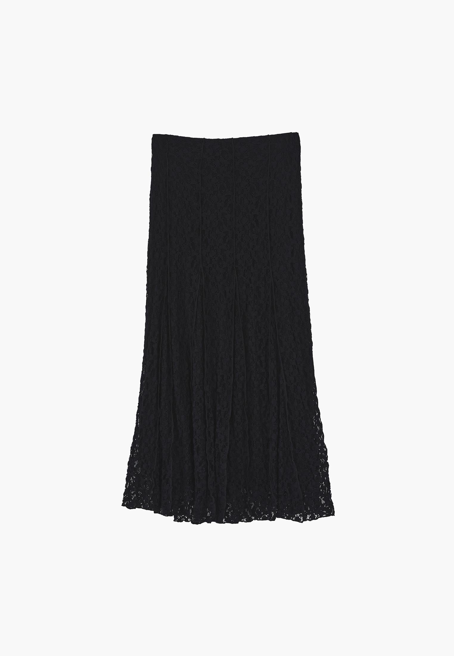High Waist Flared Long Skirt - BLACK