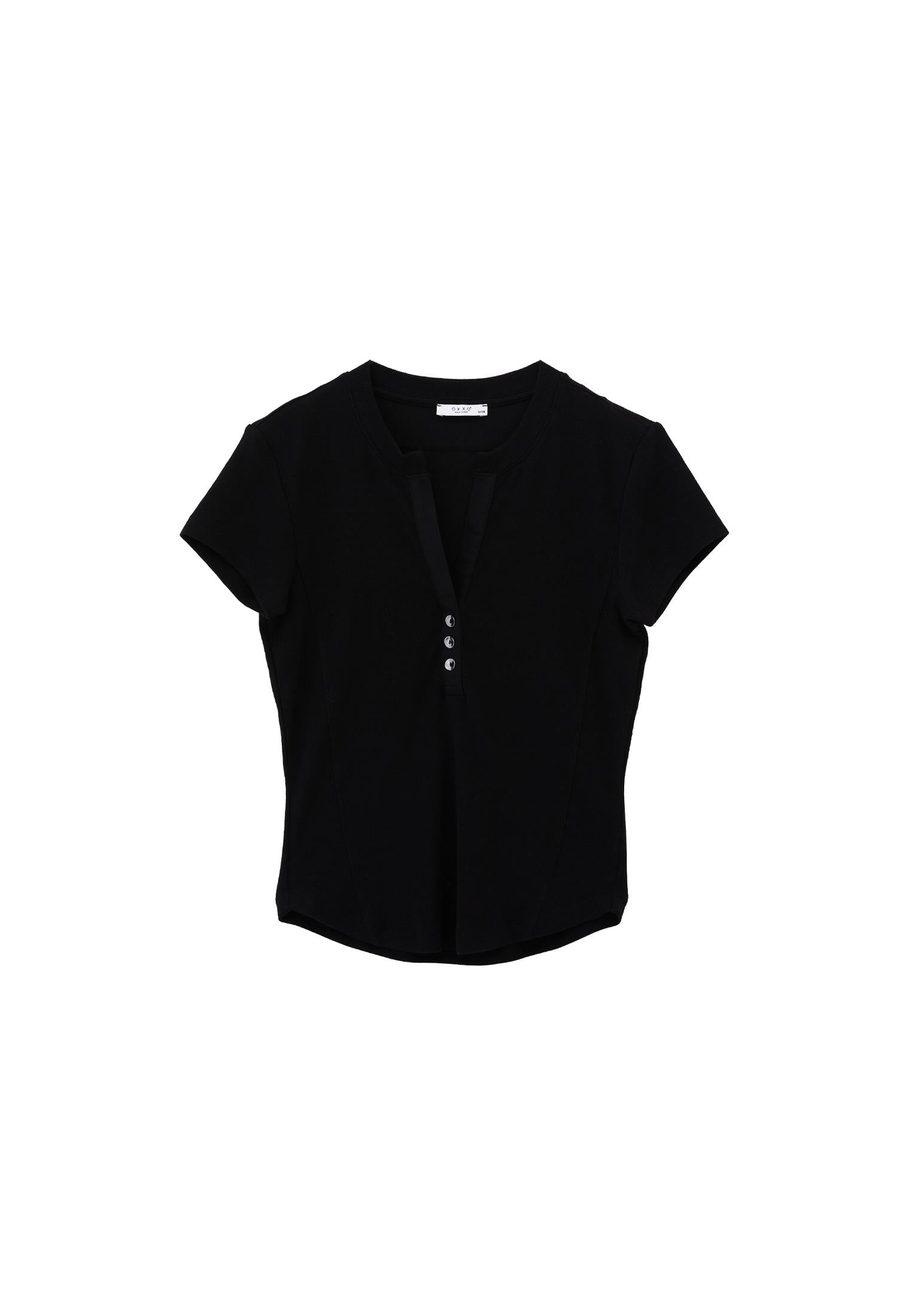 Button Detailed T-Shirt - BLACK