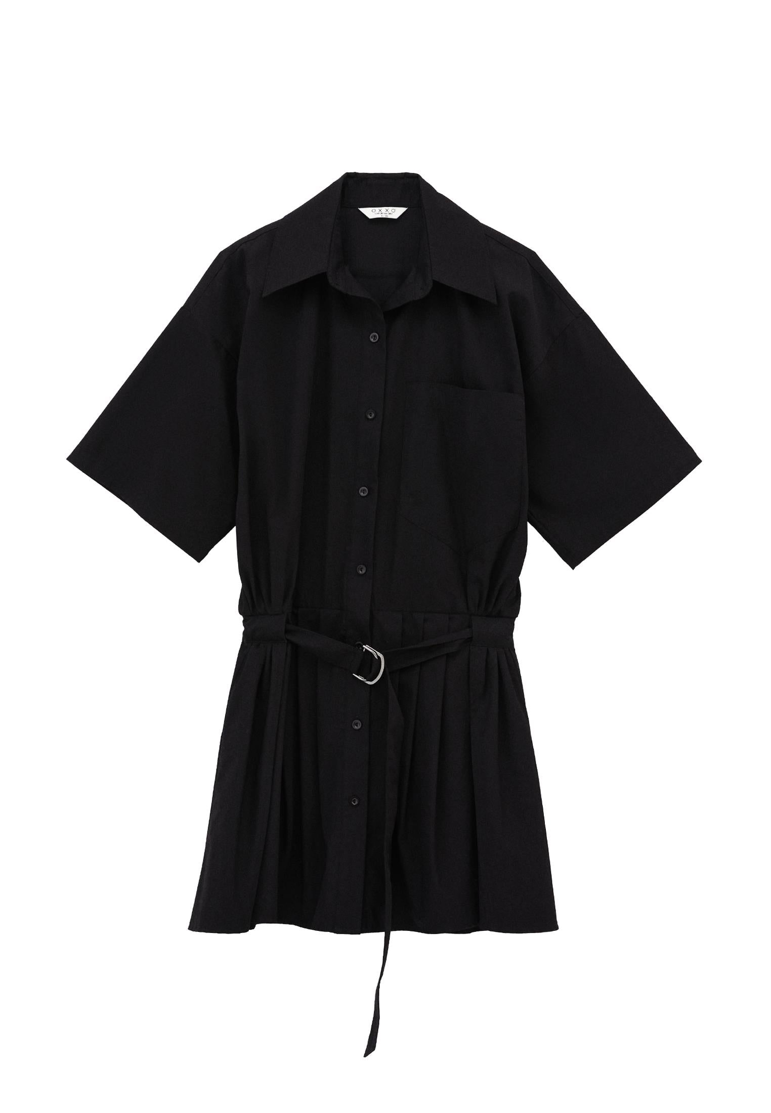 Oversize Short Shirt Collar Women Dress - BLACK