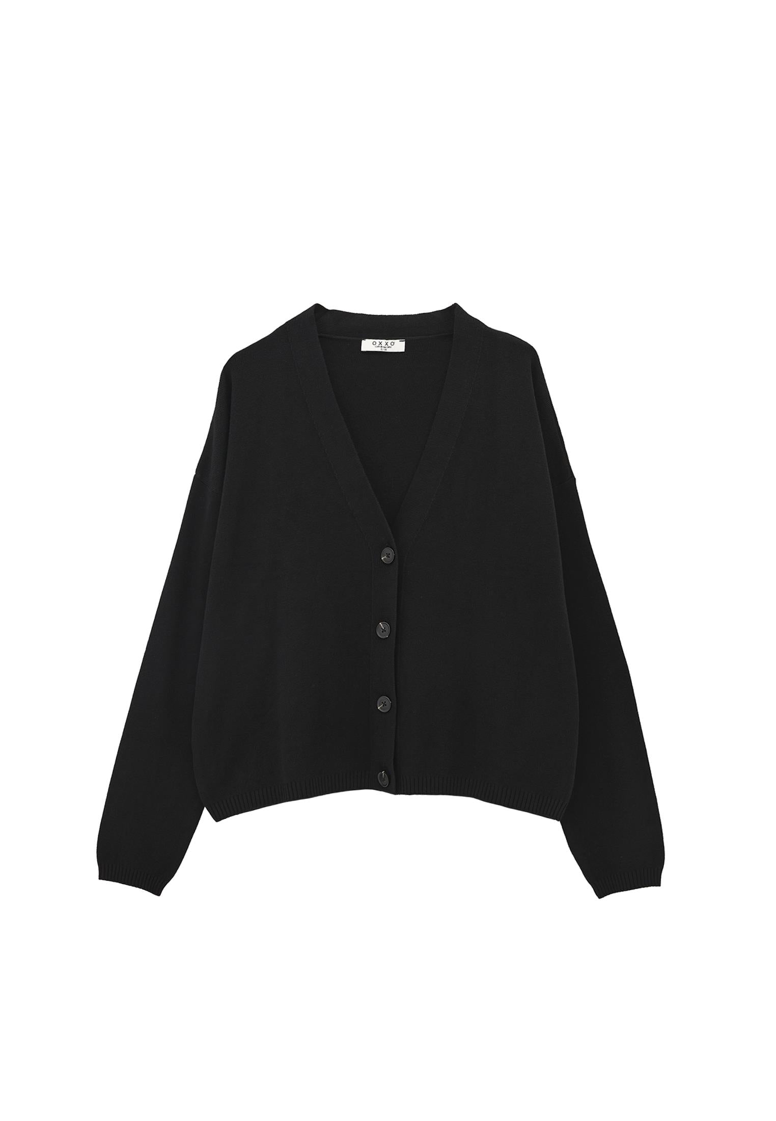 Viscose V-Neck Cardigan - BLACK