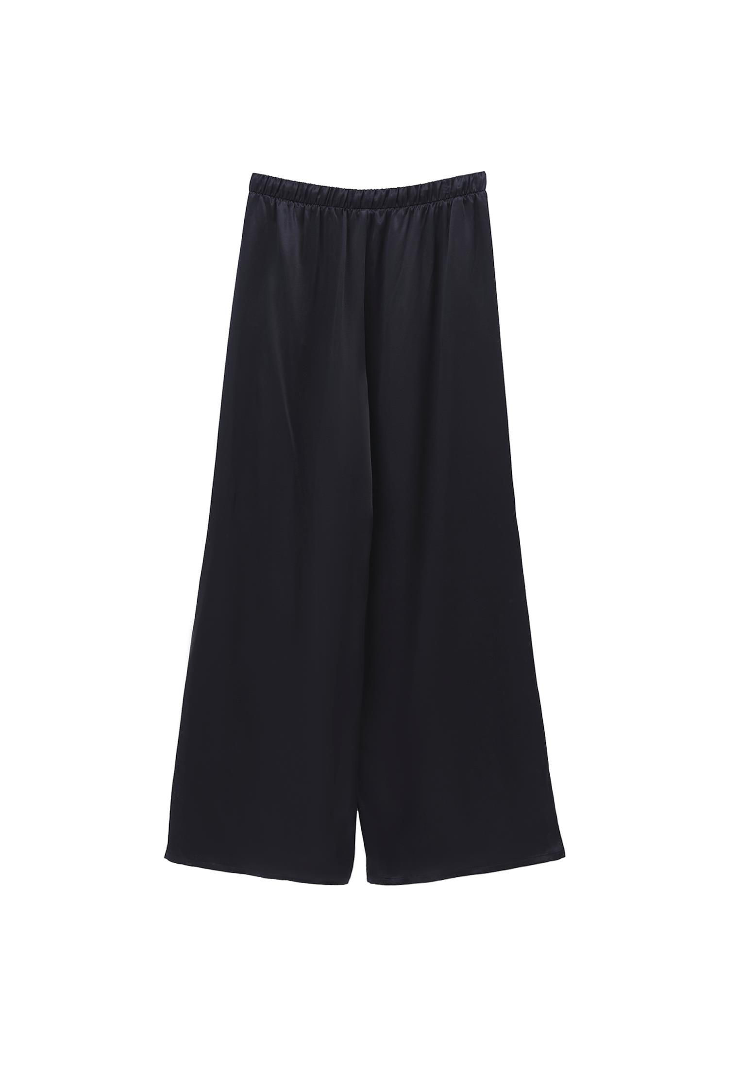 Wide Leg High Waist Elastic Waistband Trouser - BLACK