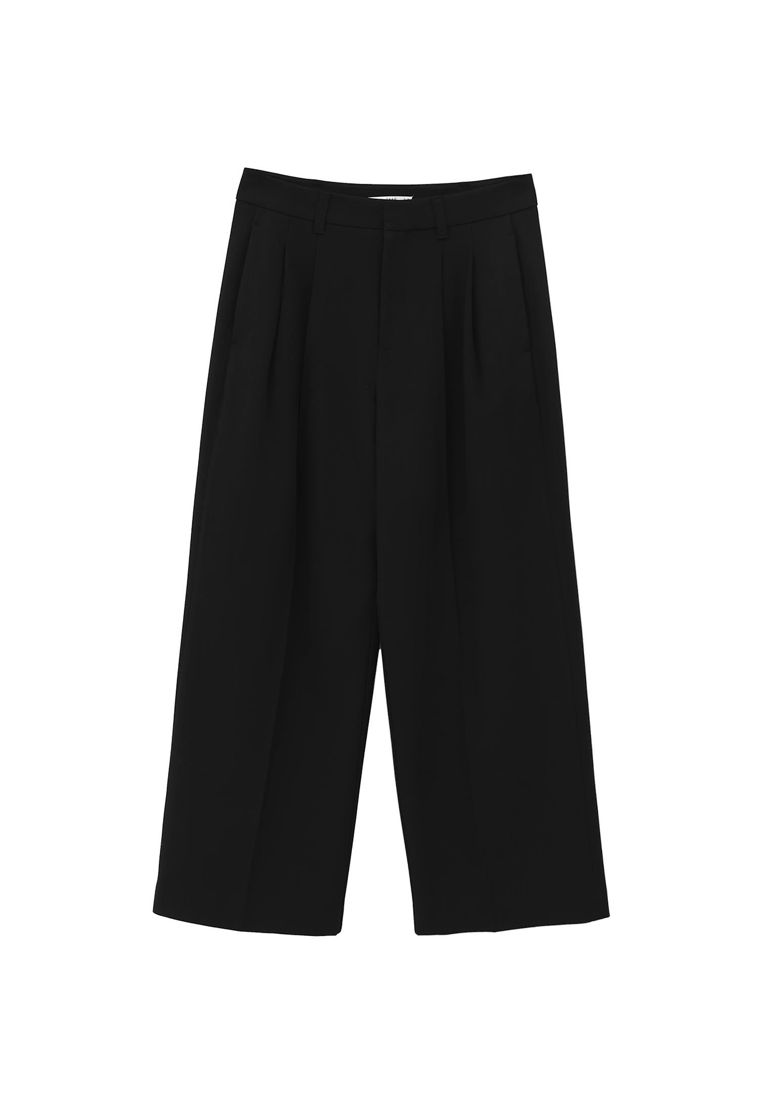 Wide Leg High Waist Pants - BLACK