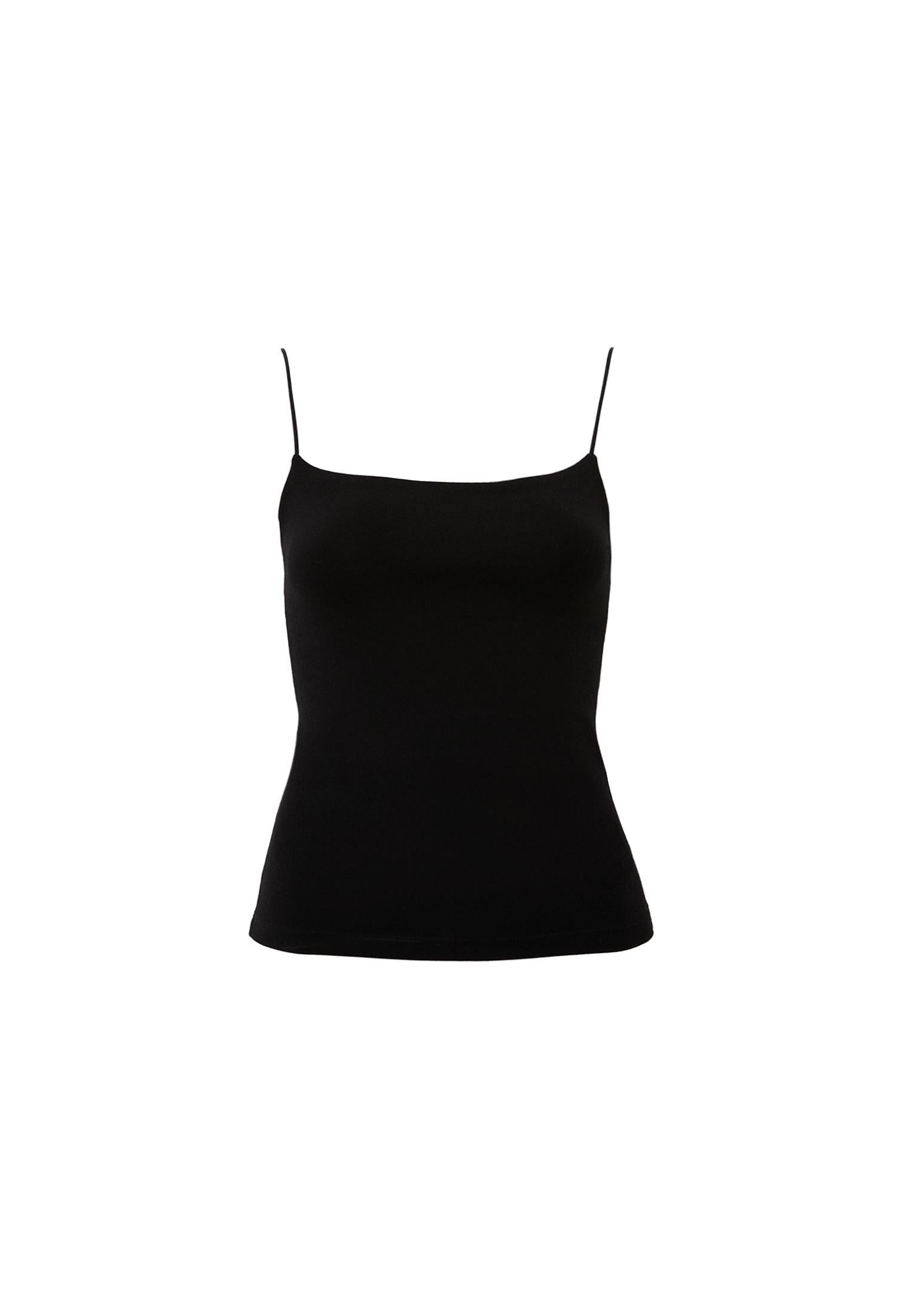 Wide Neck Strappy Tank Top - BLACK