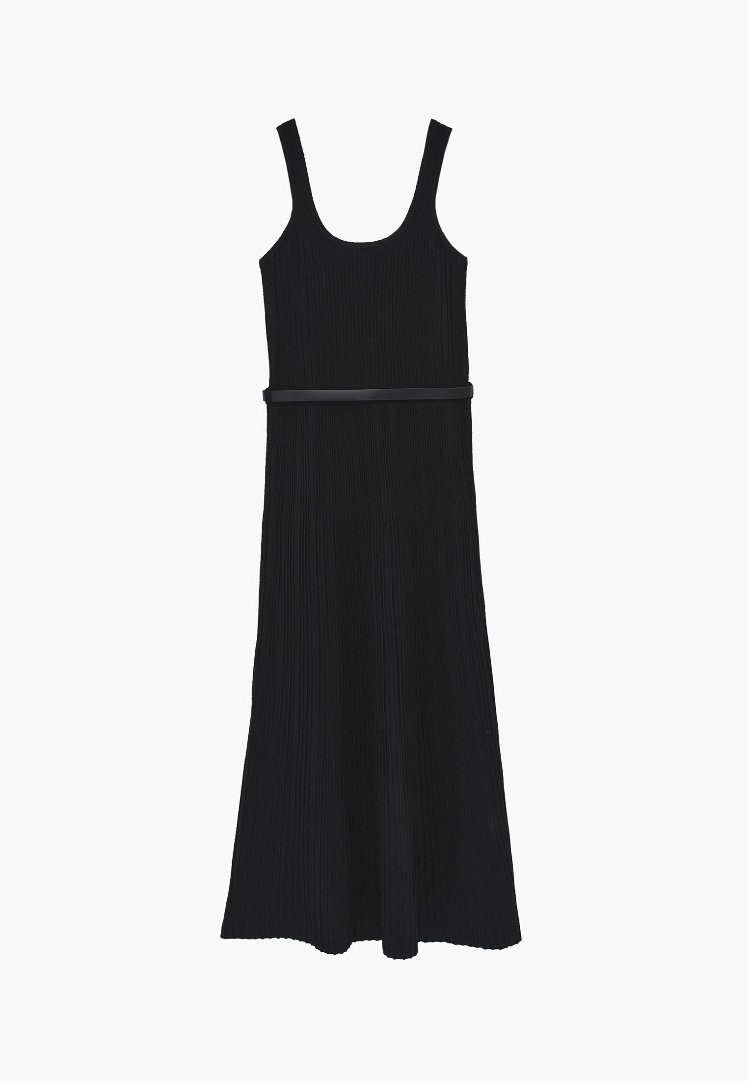 Flared A-Line Sleeveless Dress - BLACK