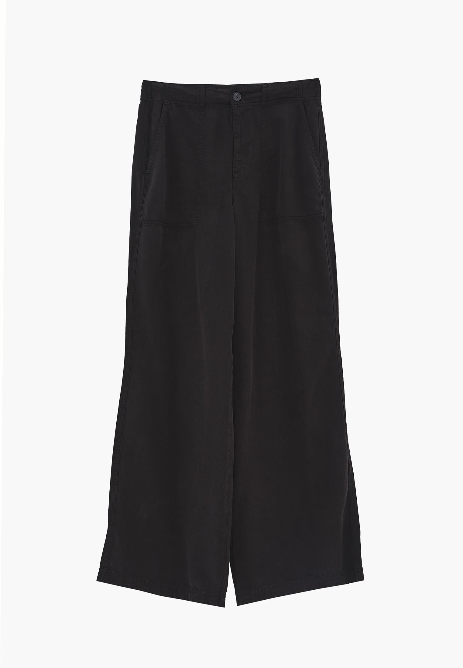 High Waist Pocket Detailed Wide Leg Pants - BLACK