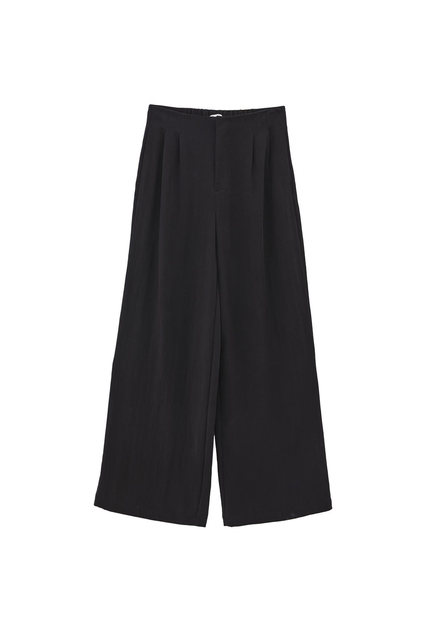 Ultra High Waist Wide Leg Pleated Pants - BLACK