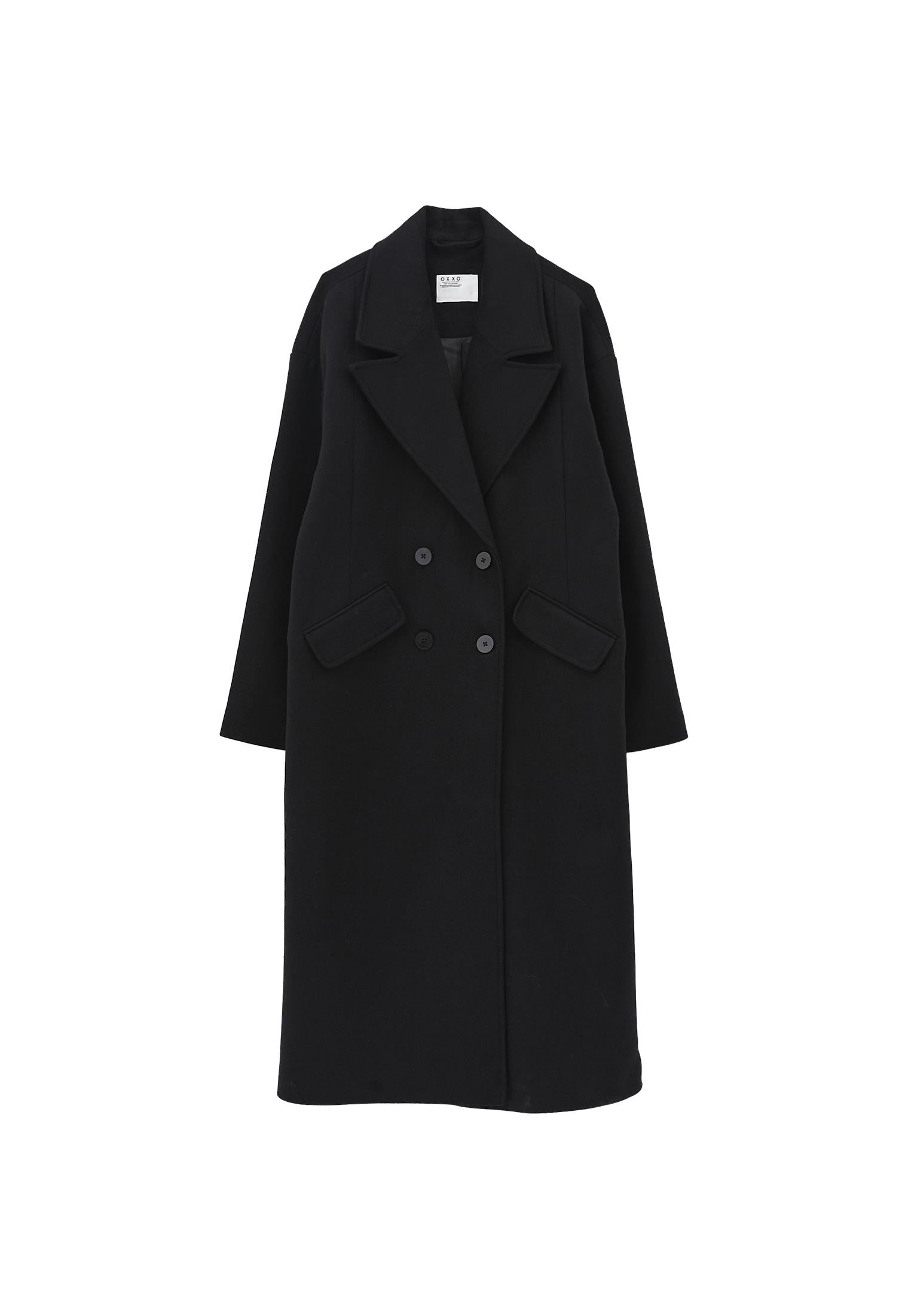 Long Coat With Shawl Collar And Pocket Details - BLACK