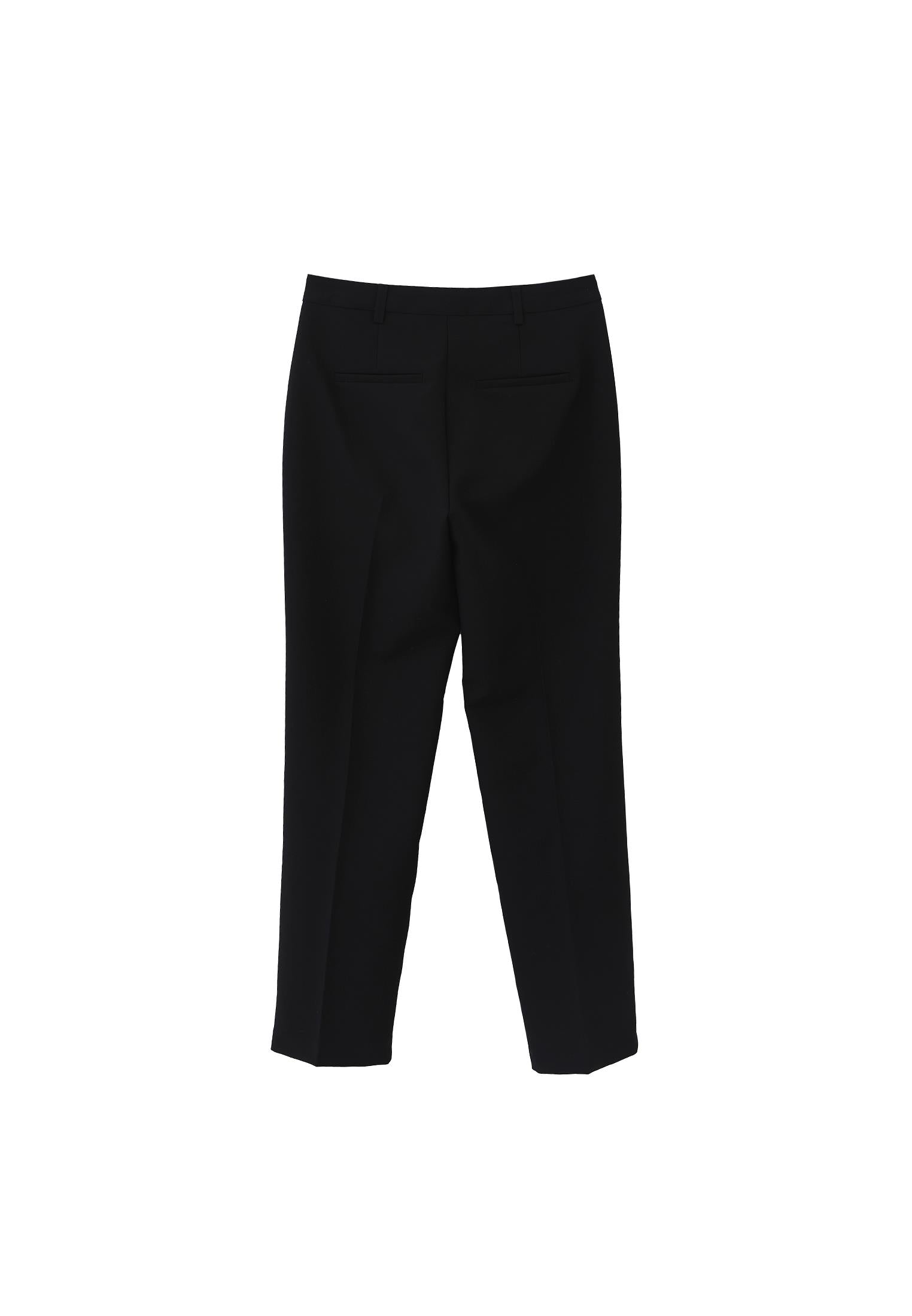 High Waist Long Slim Pants - BLACK