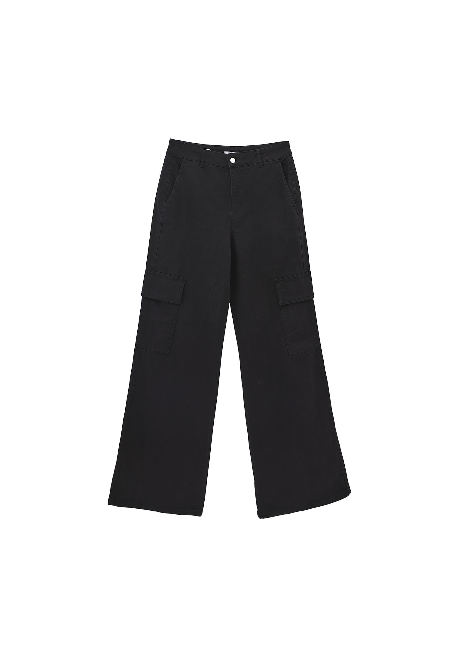 Wide Leg Cargo Pants - BLACK