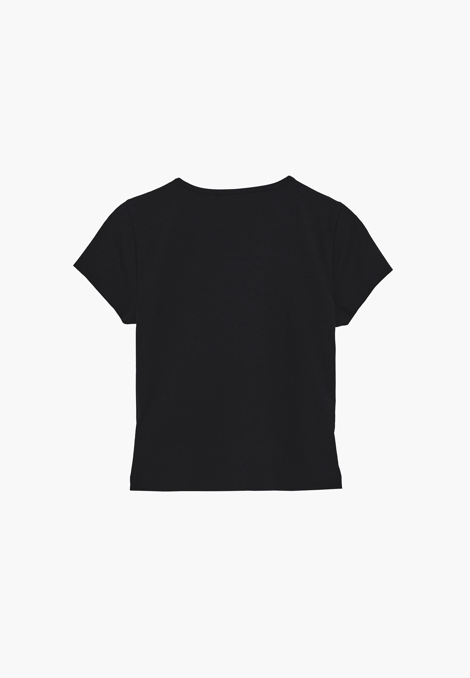Crew Neck Long Sleeve Bodycon T-Shirt - BLACK