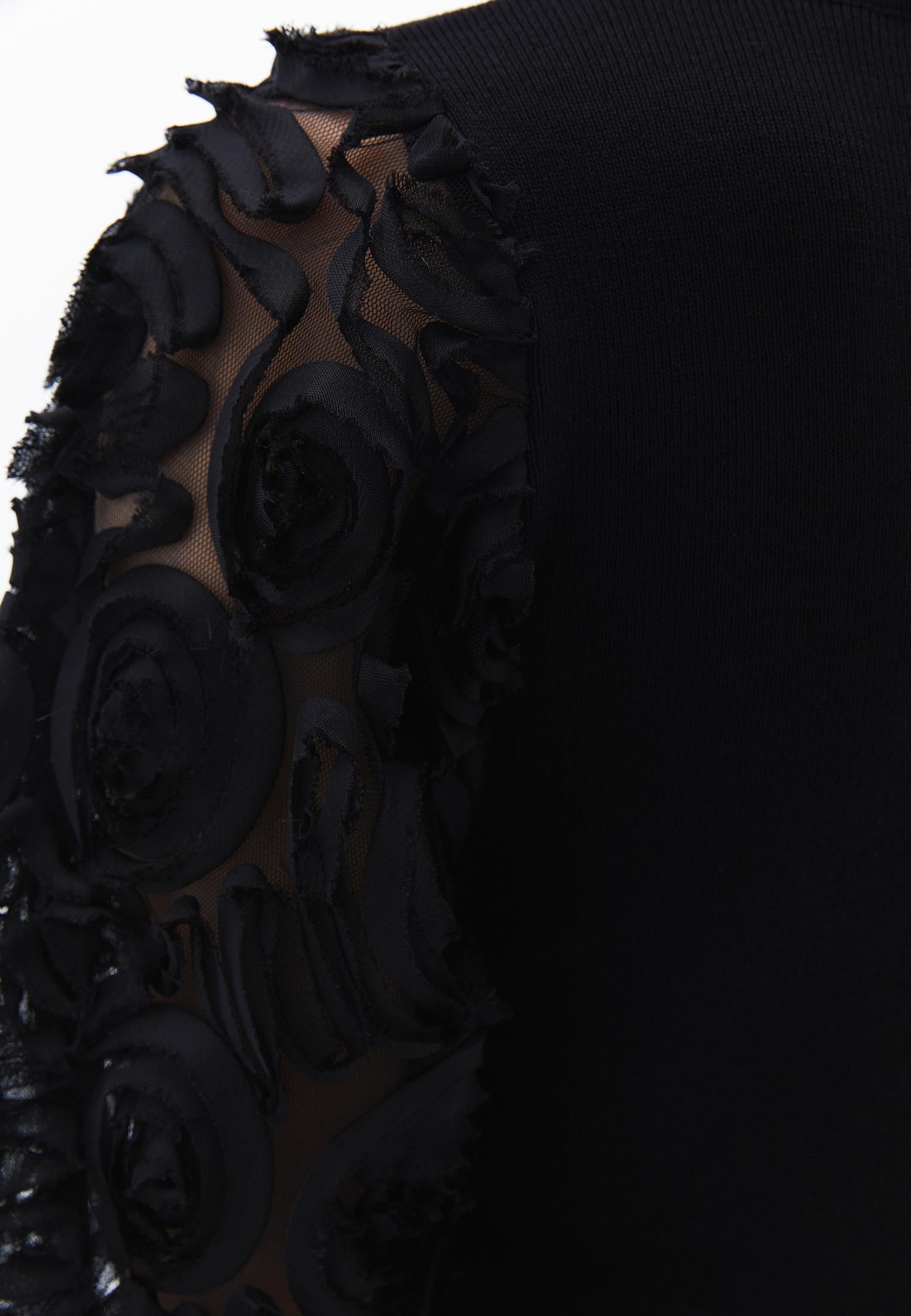 U Neck Long Sleeve Embroidered Sweater - BLACK